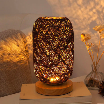 Rattan és fa éjjeli lámpa