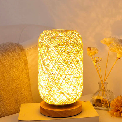 Rattan és fa éjjeli lámpa